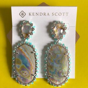 KENDRA SCOTT Silver Iridescent Abalone Parsons Beaded Oval Drop Earrings